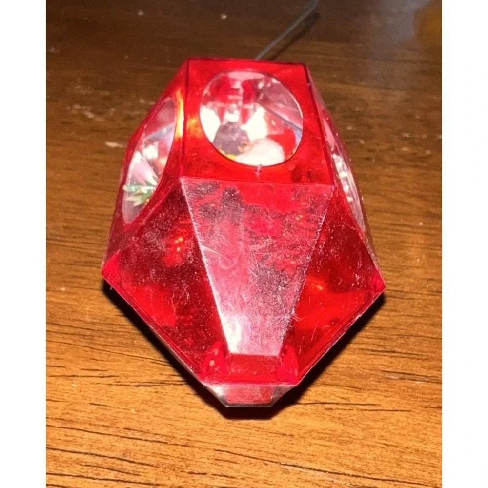 Vtg 1970s Jewel Brite Diorama Christmas Ornament Red Hexagon Lantern Gnome MCM